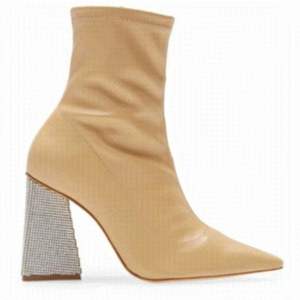 Schutz Cyrus Napa Soft Light Nude Pointed Toe Rhinestone Heel Booties